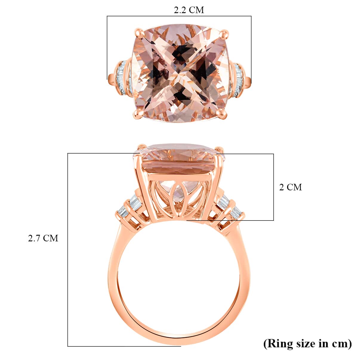 LUXORO 14K Rose Gold AAA Marropino Morganite, Diamond (G-H, I3) (0.20 cts) Ring (Size 10.0) (4.10 g) 8.65 ctw image number 4
