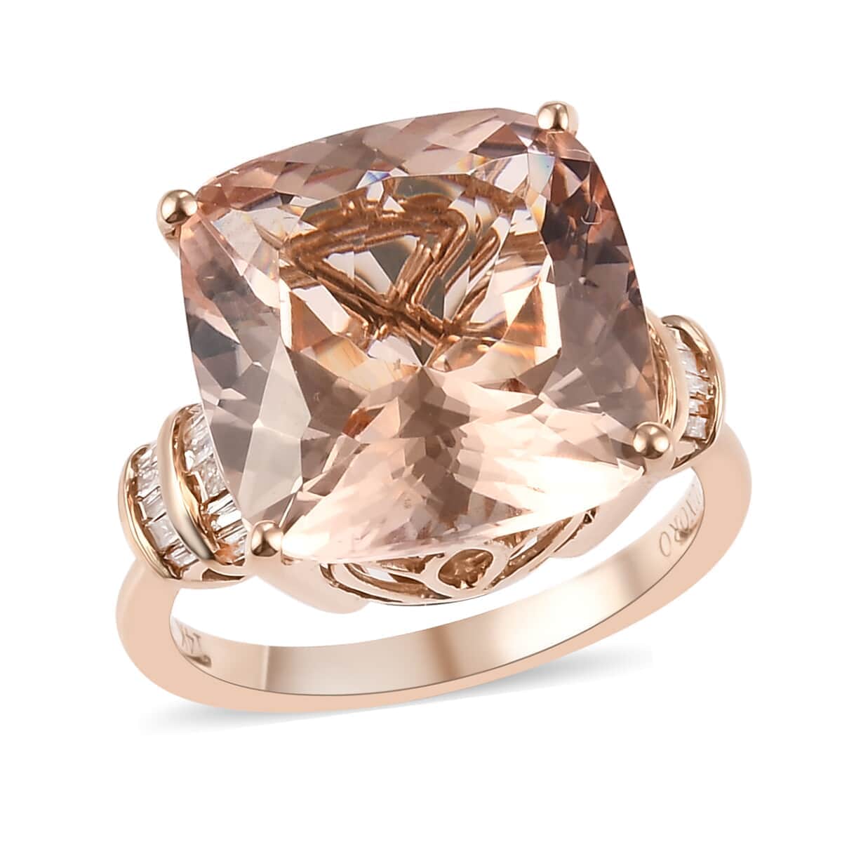 Luxoro 14K Rose Gold AAA Marropino Morganite and G-H I3 Diamond Ring (Size 6.0) 4.10 Grams 8.65 ctw image number 0