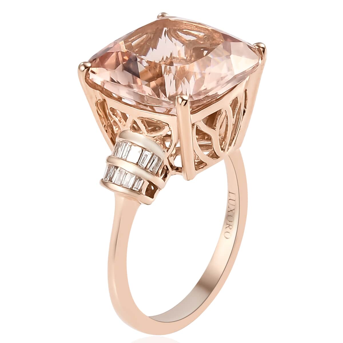 Luxoro 14K Rose Gold AAA Marropino Morganite and G-H I3 Diamond Ring (Size 6.0) 4.10 Grams 8.65 ctw image number 3