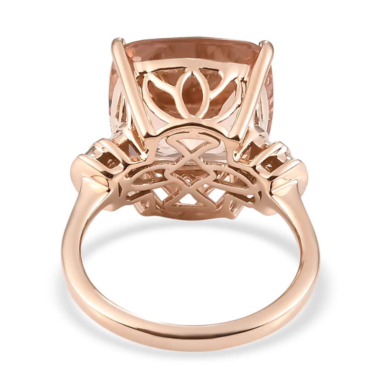 Luxoro 14K Rose Gold AAA Marropino Morganite and G-H I3 Diamond Ring (Size 6.0) 4.10 Grams 8.65 ctw image number 4