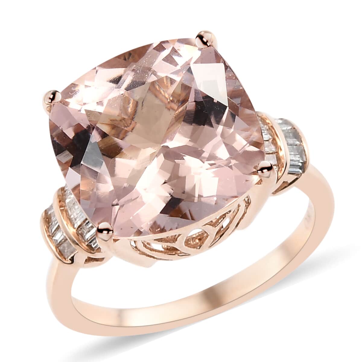 Luxoro 14K Rose Gold AAA Marropino Morganite and G-H I3 Diamond Ring (Size 7.0) 4.10 Grams 8.65 ctw image number 0