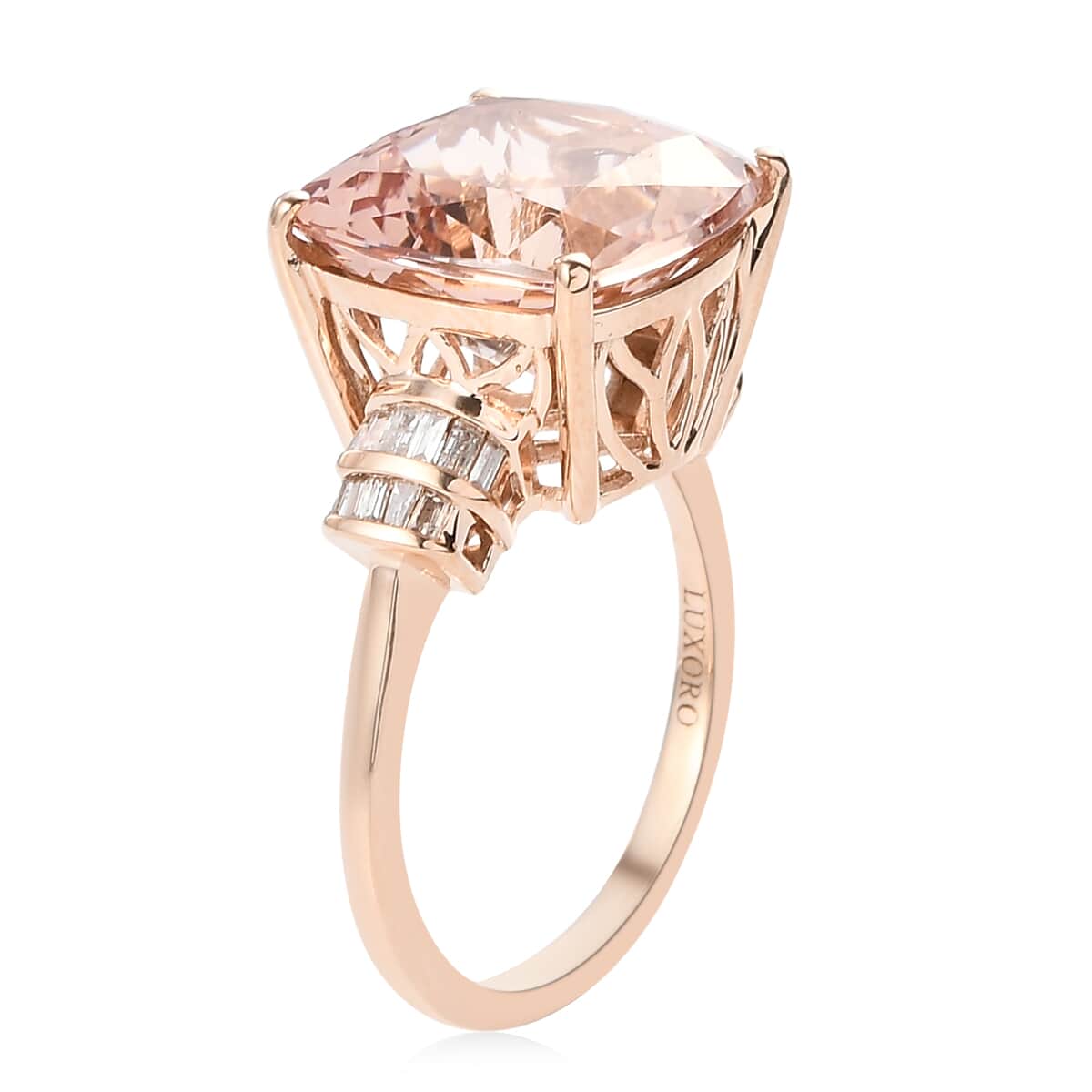 Luxoro 14K Rose Gold AAA Marropino Morganite and G-H I3 Diamond Ring (Size 7.0) 4.10 Grams 8.65 ctw image number 3