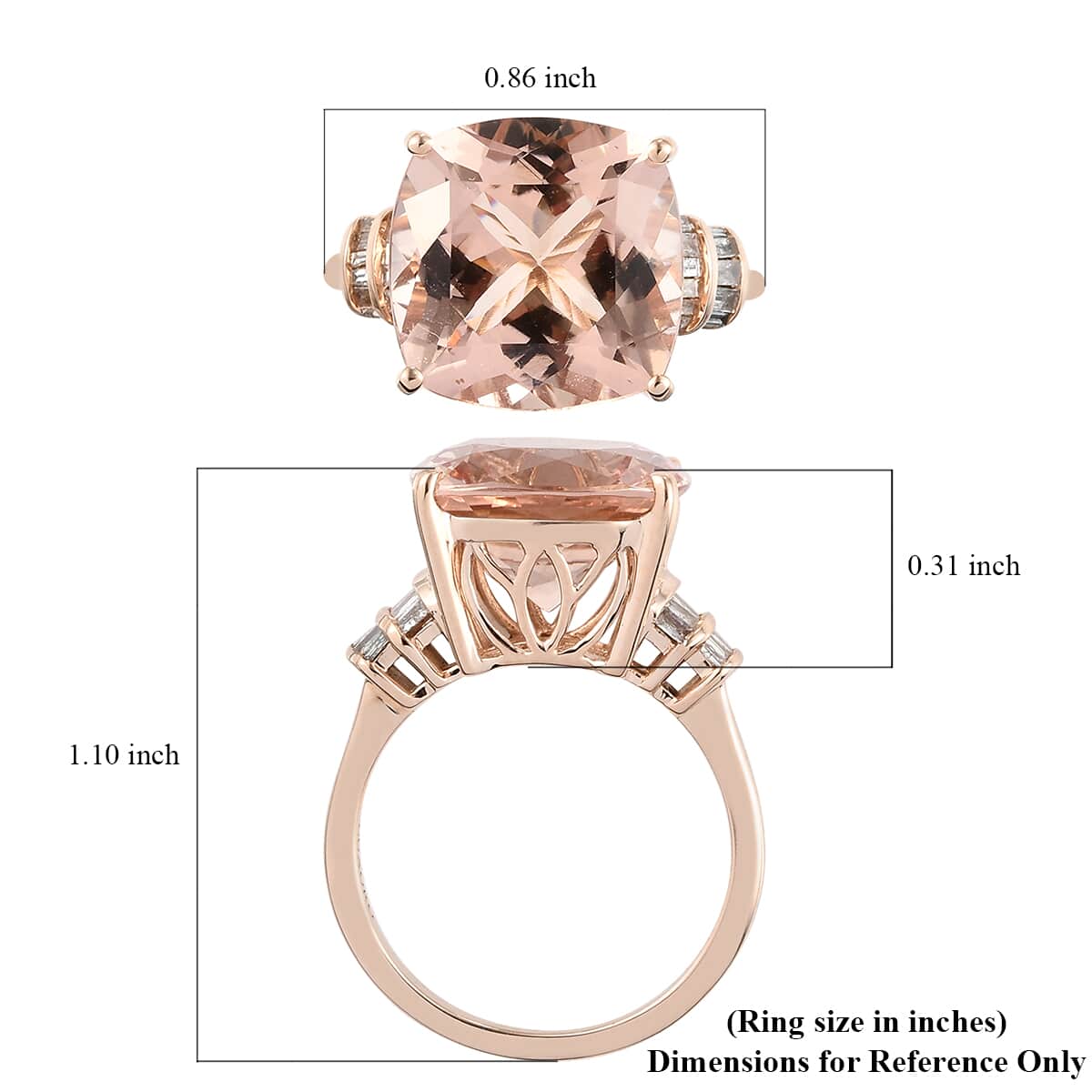 Luxoro 14K Rose Gold AAA Marropino Morganite and G-H I3 Diamond Ring (Size 7.0) 4.10 Grams 8.65 ctw image number 5