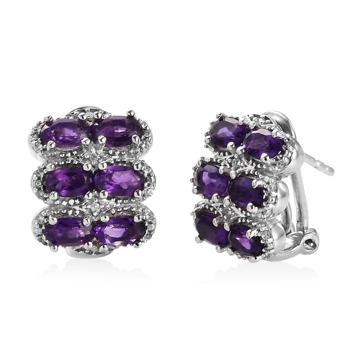 Amethyst and White Zircon Earrings in Platinum Over Sterling Silver 4.20 ctw image number 0