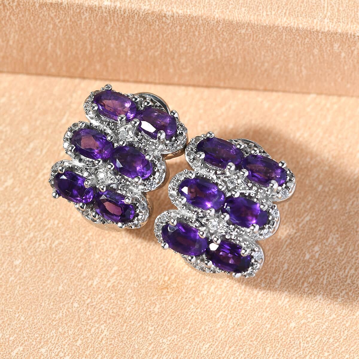 Amethyst and White Zircon Earrings in Platinum Over Sterling Silver 4.20 ctw image number 1