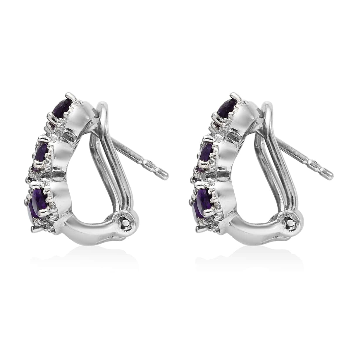 Amethyst and White Zircon Earrings in Platinum Over Sterling Silver 4.20 ctw image number 3