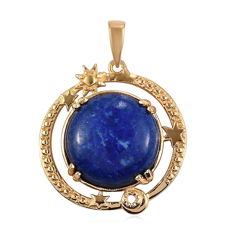 Karis Lapis Lazuli Celestial Moon Stars Pendant in 18K YG Plated 11.00 ctw