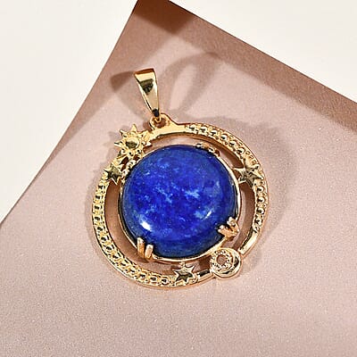 Karis Lapis Lazuli Celestial Moon Stars Pendant in 18K YG Plated 11.00 ctw