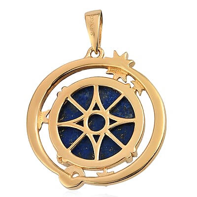 Karis Lapis Lazuli Celestial Moon Stars Pendant in 18K YG Plated 11.00 ctw