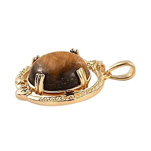 Karis South African Tiger's Eye Celestial Moon Stars Pendant in 18K YG Plated 11.40 ctw