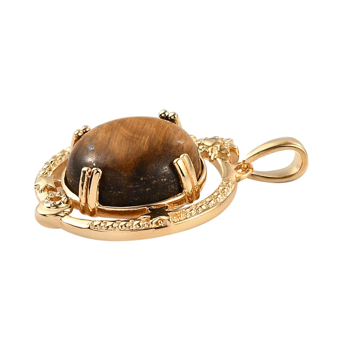 Karis South African Tiger's Eye Celestial Moon Stars Pendant in 18K YG Plated 11.40 ctw image number 3