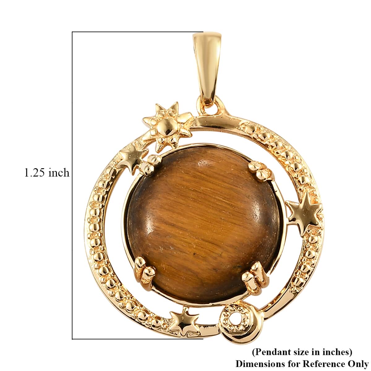 Karis South African Tiger's Eye Celestial Moon Stars Pendant in 18K YG Plated 11.40 ctw image number 5