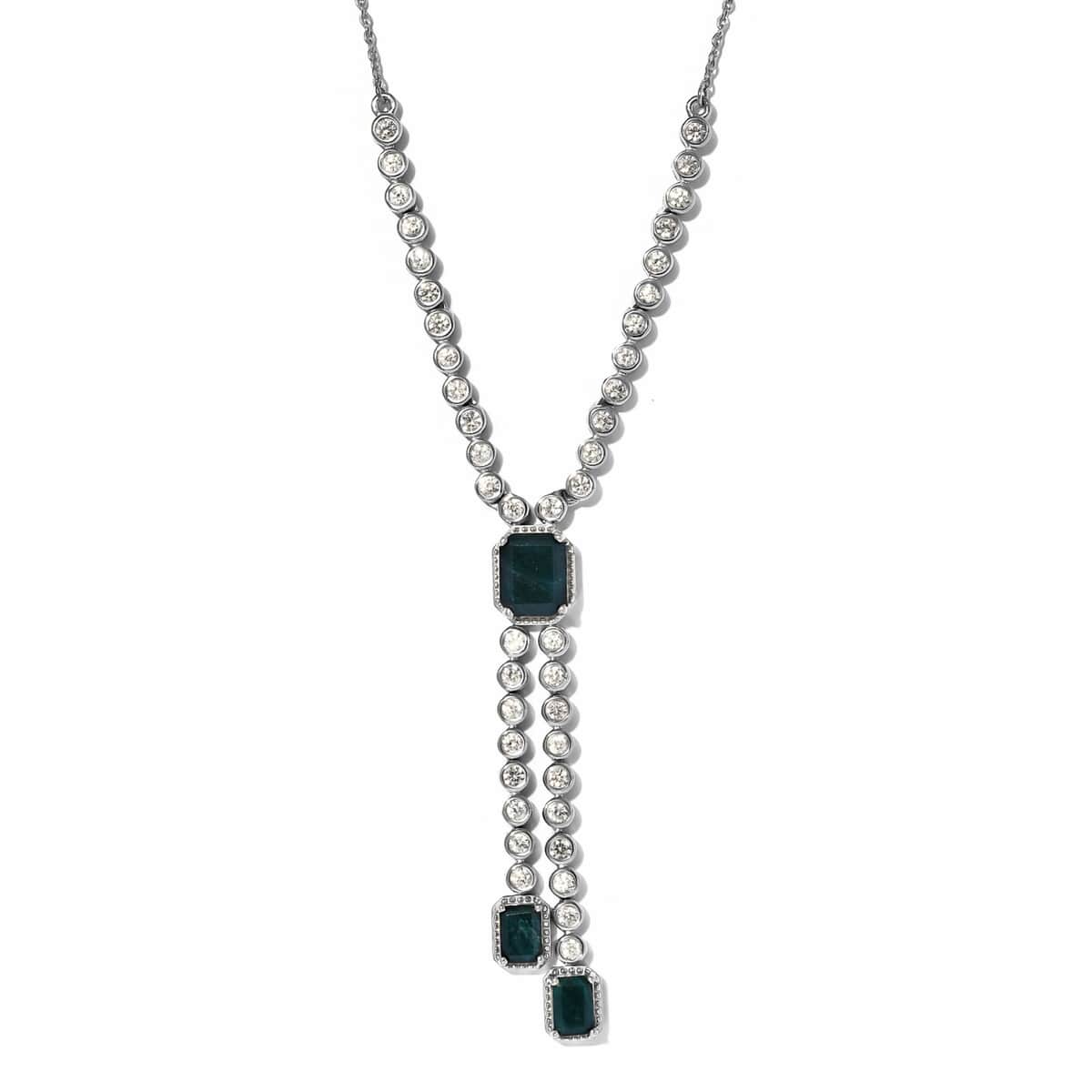 Teal Grandidierite and Natural White Zircon Fancy Necklace 18 Inches in Platinum Over Sterling Silver 13 Grams 8.90 ctw image number 0