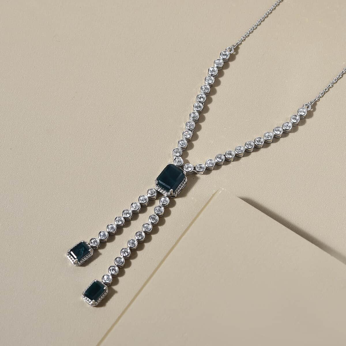 Teal Grandidierite and Natural White Zircon Fancy Necklace 18 Inches in Platinum Over Sterling Silver 13 Grams 8.90 ctw image number 1