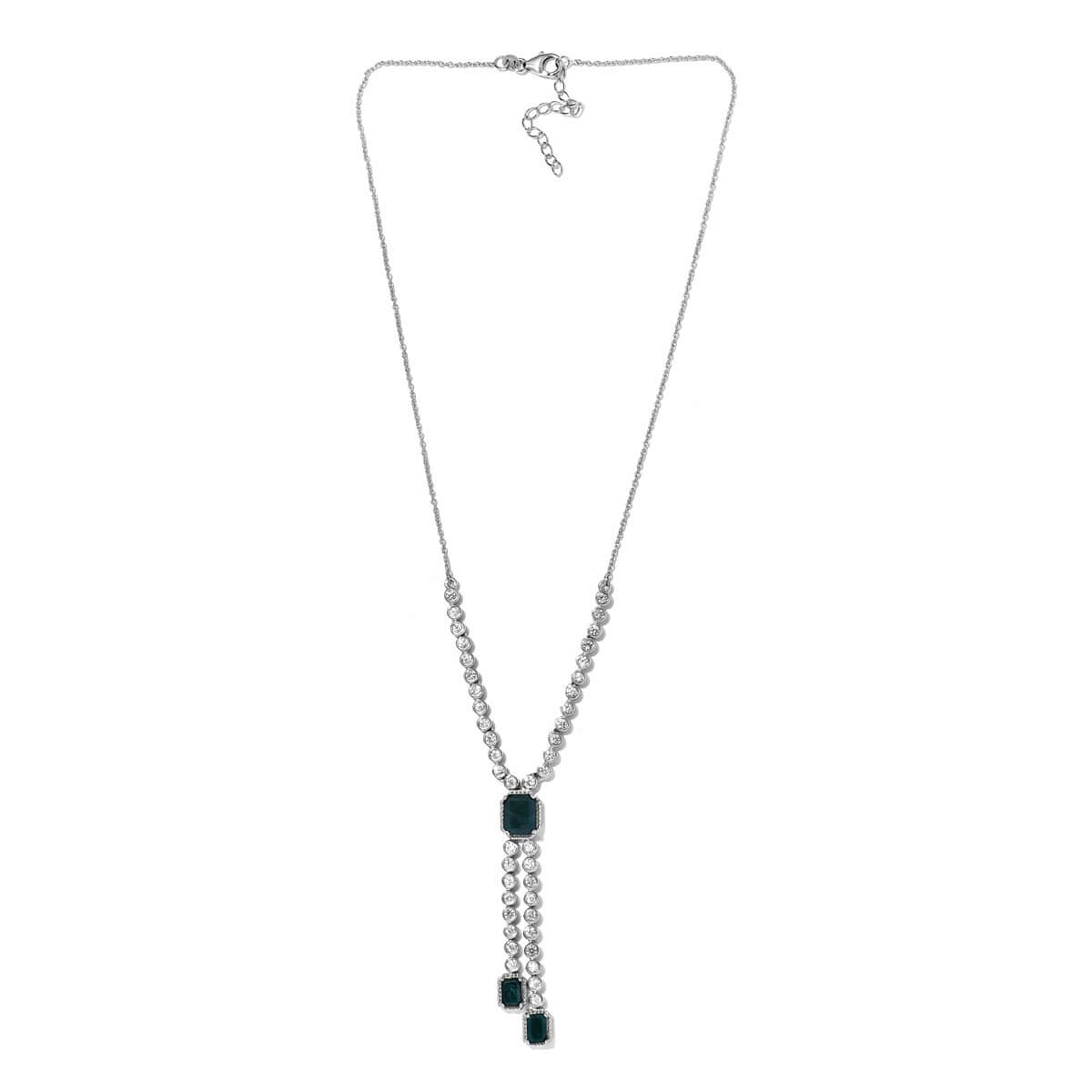 Teal Grandidierite and Natural White Zircon Fancy Necklace 18 Inches in Platinum Over Sterling Silver 13 Grams 8.90 ctw image number 3