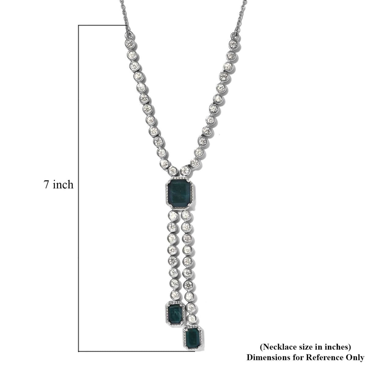 Teal Grandidierite and Natural White Zircon Fancy Necklace 18 Inches in Platinum Over Sterling Silver 13 Grams 8.90 ctw image number 5