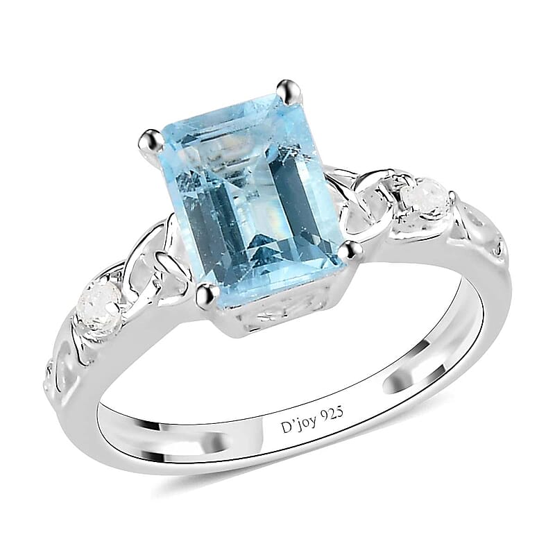 D'Joy Sky Blue Topaz, White Topaz Ring in Sterling Silver 1.90 ctw (Size 11.0)