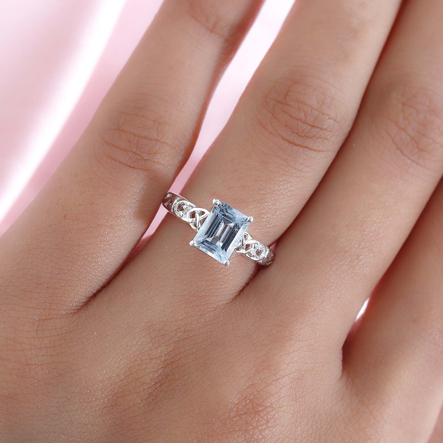 D'Joy Sky Blue Topaz, White Topaz Ring in Sterling Silver 1.90 ctw (Size 11.0)