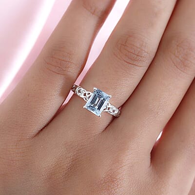 D'Joy Sky Blue Topaz, White Topaz Ring in Sterling Silver 1.90 ctw (Size 11.0)