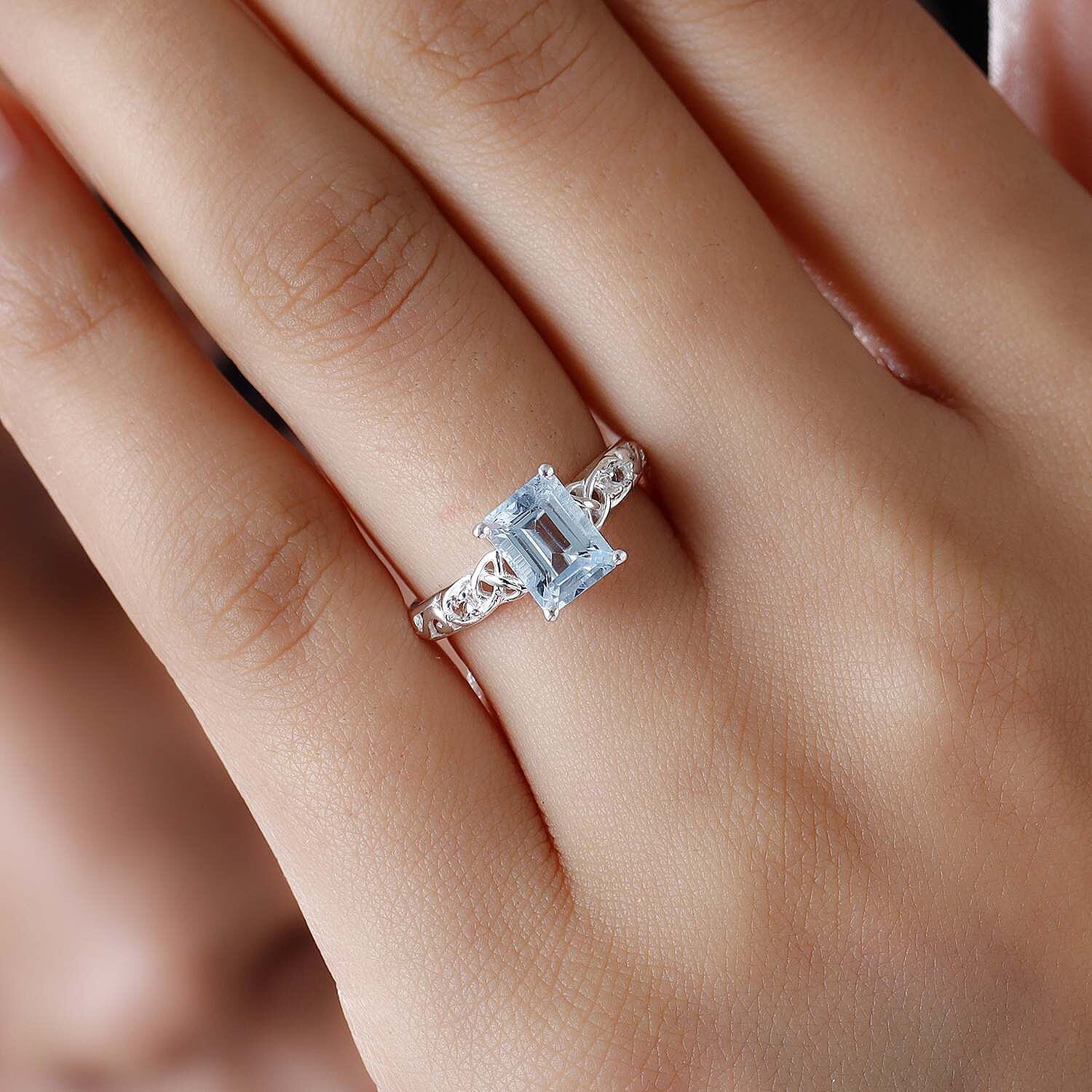 D'Joy Sky Blue Topaz, White Topaz Ring in Sterling Silver 1.90 ctw (Size 11.0)