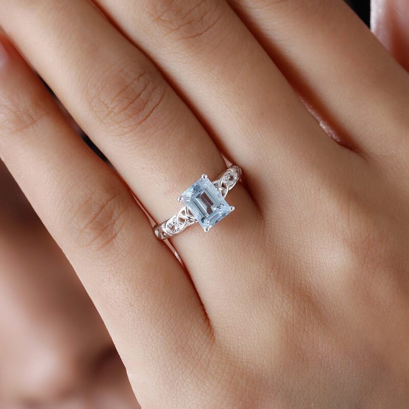 D'Joy Sky Blue Topaz, White Topaz Ring in Sterling Silver 1.90 ctw (Size 11.0)