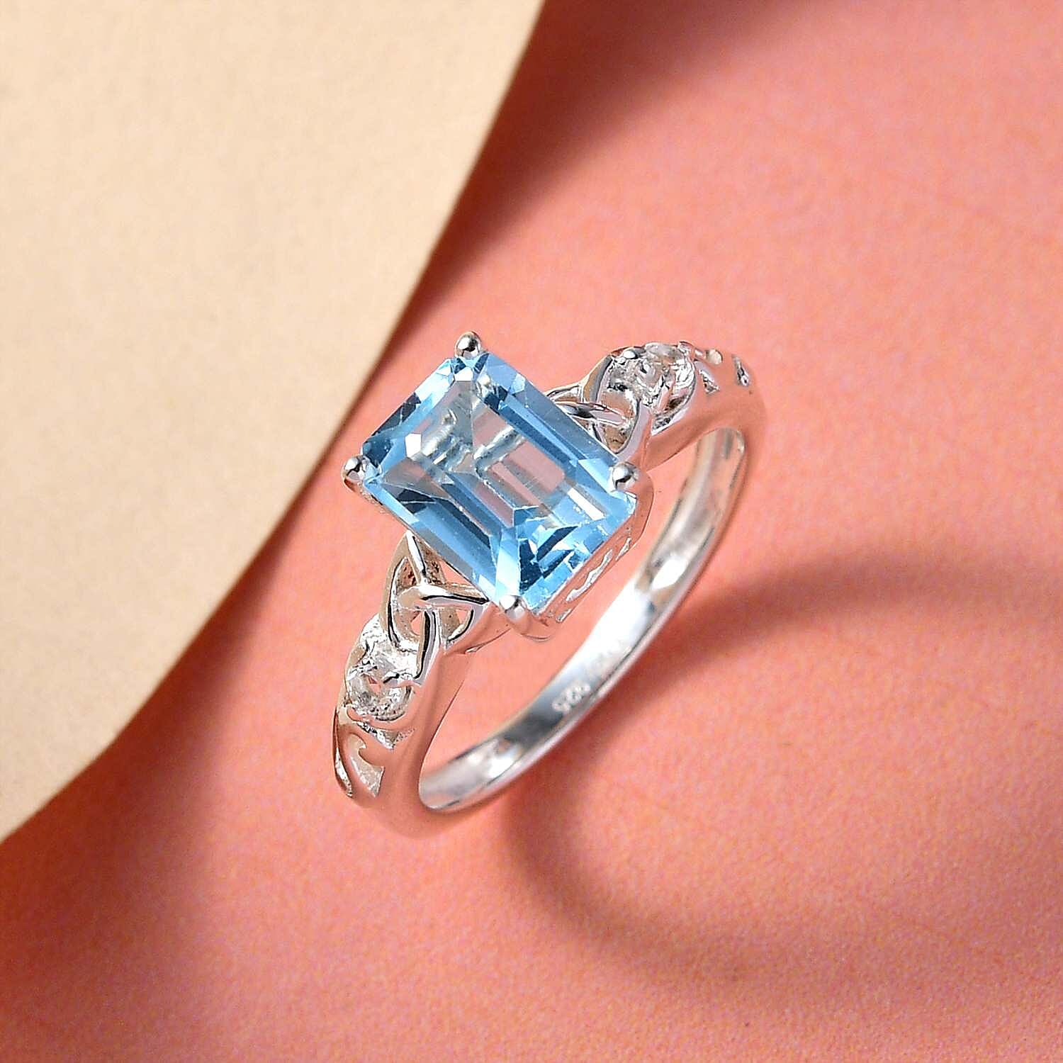 D'Joy Sky Blue Topaz, White Topaz Ring in Sterling Silver 1.90 ctw (Size 11.0)