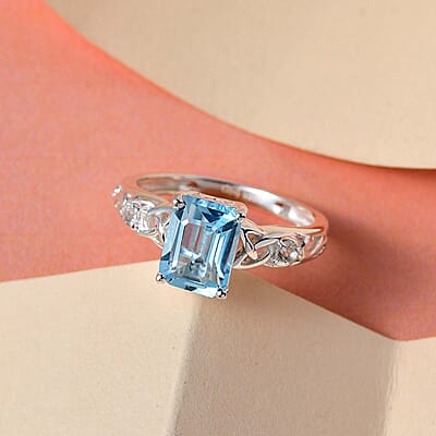 D'Joy Sky Blue Topaz, White Topaz Ring in Sterling Silver 1.90 ctw (Size 11.0)