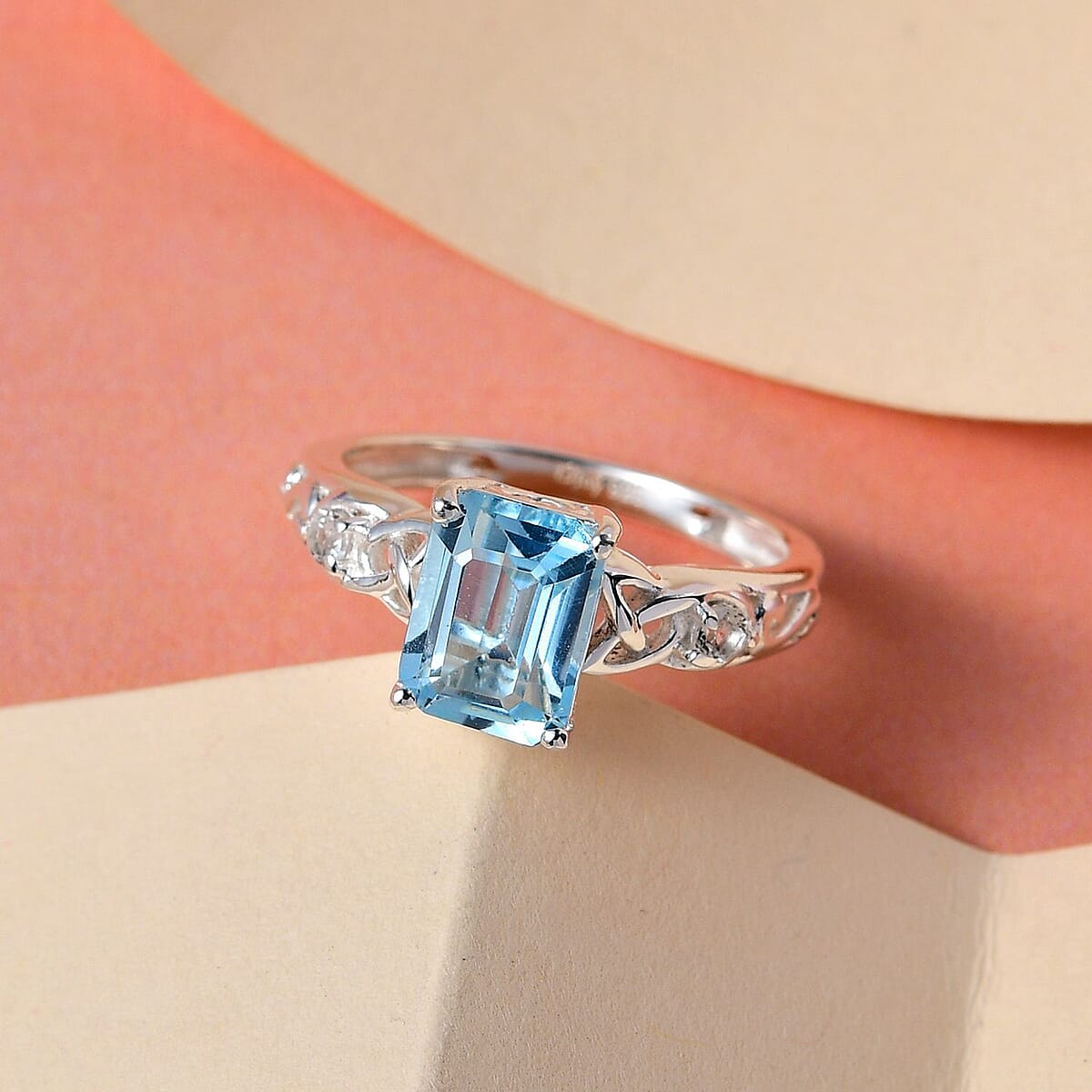 D'Joy Sky Blue Topaz and White Topaz Ring in Sterling Silver (Size 5.0) 2.00 ctw image number 4