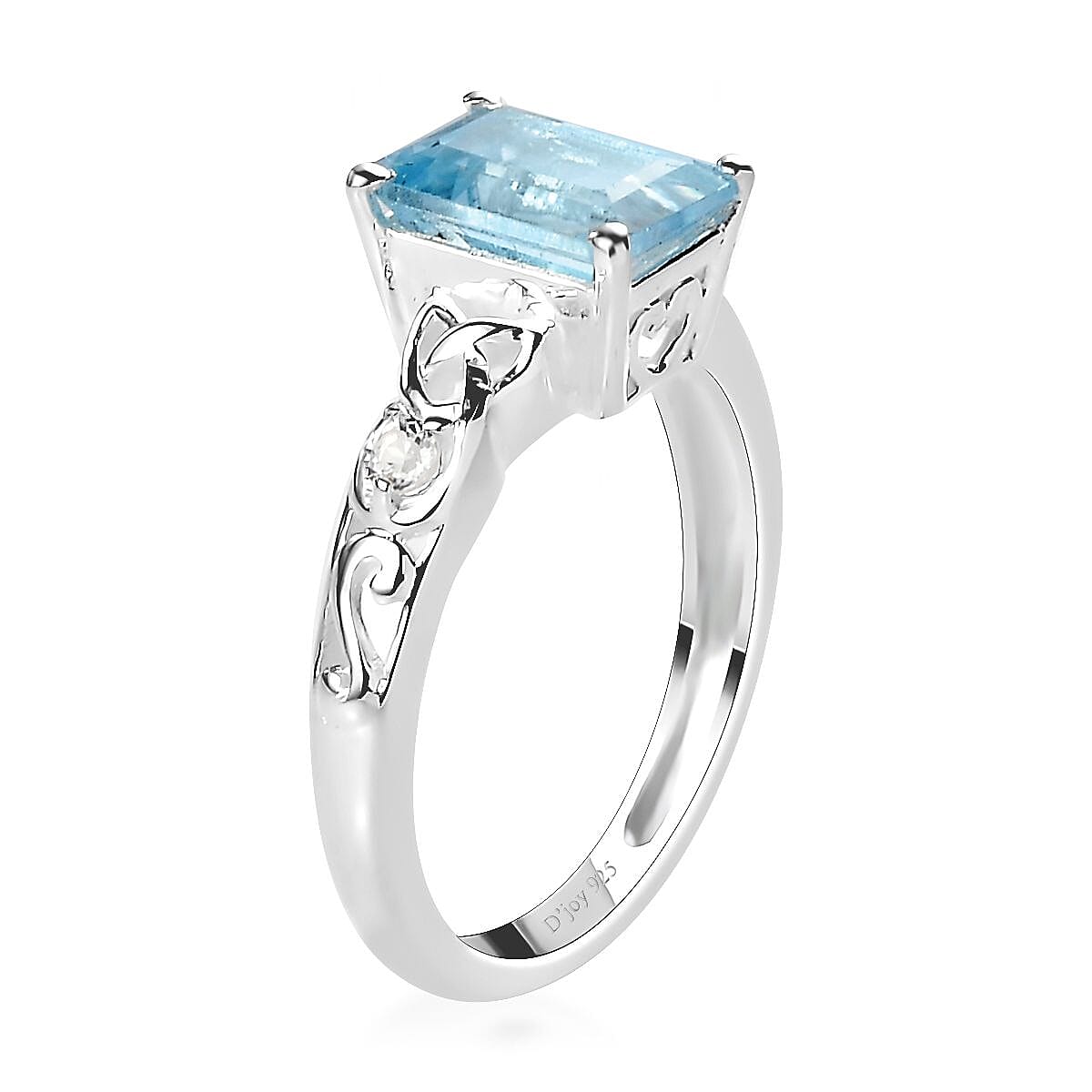 D'Joy Sky Blue Topaz and White Topaz Ring in Sterling Silver (Size 5.0) 2.00 ctw image number 5