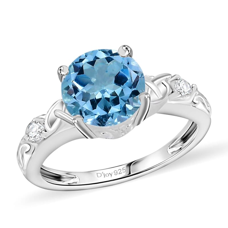 Sky Blue Topaz and White Topaz Ring in Sterling Silver (Size 10.0) 2.35 ctw