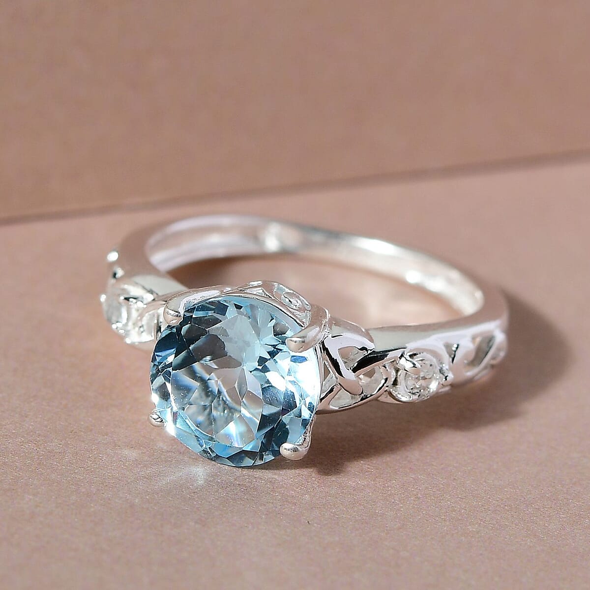 Sky Blue Topaz and White Topaz Ring in Sterling Silver (Size 9.0) 2.35 ctw image number 1