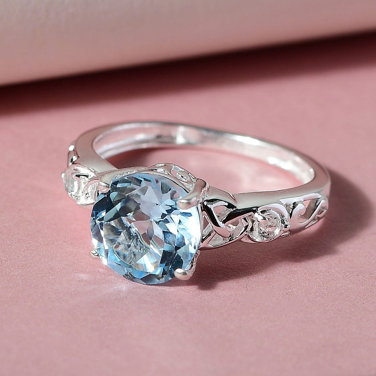 Sky Blue Topaz and White Topaz Ring in Sterling Silver (Size 9.0) 2.35 ctw image number 2