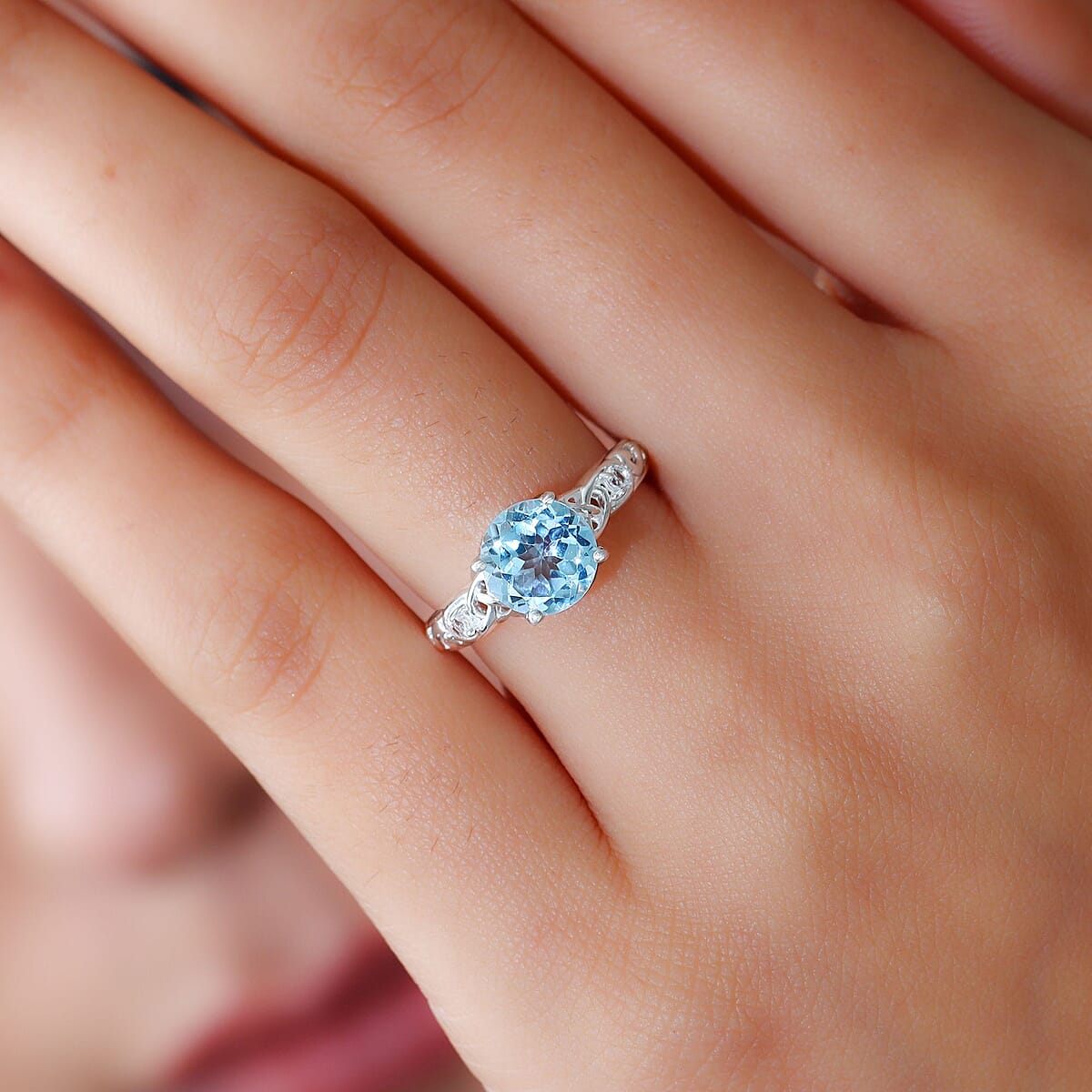 Sky Blue Topaz and White Topaz Ring in Sterling Silver (Size 9.0) 2.35 ctw image number 4