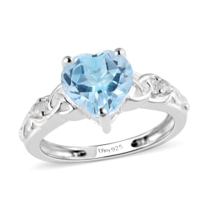 D'Joy Sky Blue Topaz and White Topaz 2.00 ctw Heart Ring in Sterling Silver (Size 5.0)