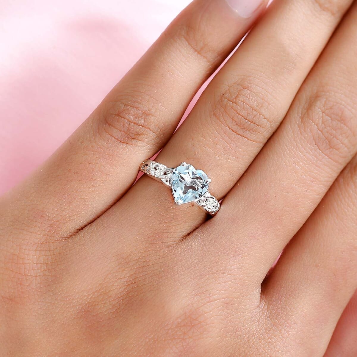 D'Joy Sky Blue Topaz and White Topaz 2.00 ctw Heart Ring in Sterling Silver (Size 5.0) image number 3