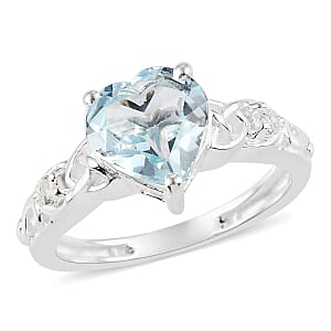 D'Joy Sky Blue Topaz and White Topaz 2.40 ctw Heart Ring in Sterling Silver (Size 7.0)