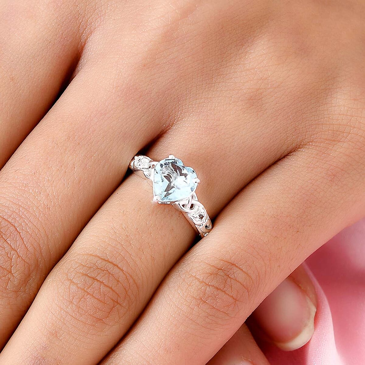 D'Joy Sky Blue Topaz and White Topaz 2.40 ctw Heart Ring in Sterling Silver (Size 8.0) image number 4