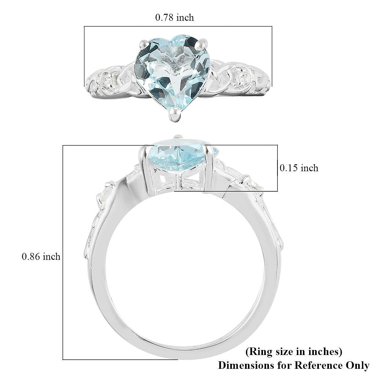 D'Joy Sky Blue Topaz and White Topaz 2.40 ctw Heart Ring in Sterling Silver (Size 8.0) image number 7