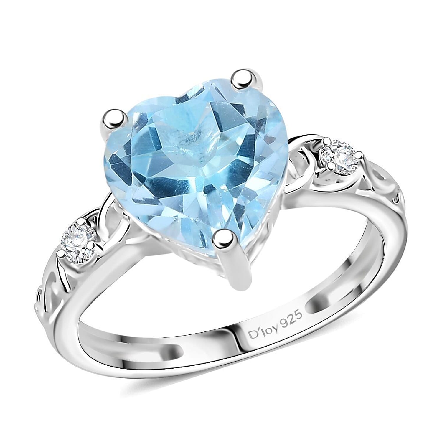 D'Joy Sky Blue Topaz and White Topaz 2.40 ctw Heart Ring in Sterling Silver (Size 9.0)