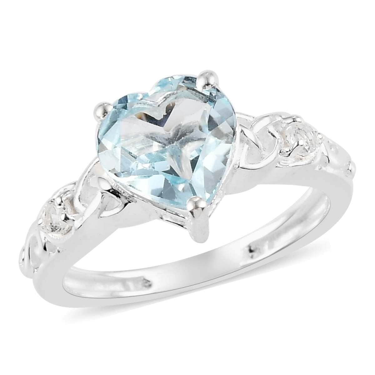 Sky Blue Topaz and White Topaz Heart Ring in Sterling Silver (Size 9.0) 2.00 ctw image number 0