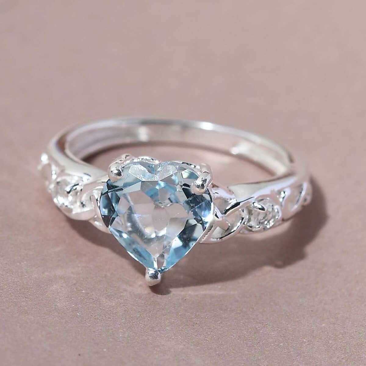 Sky Blue Topaz and White Topaz Heart Ring in Sterling Silver (Size 9.0) 2.00 ctw image number 1
