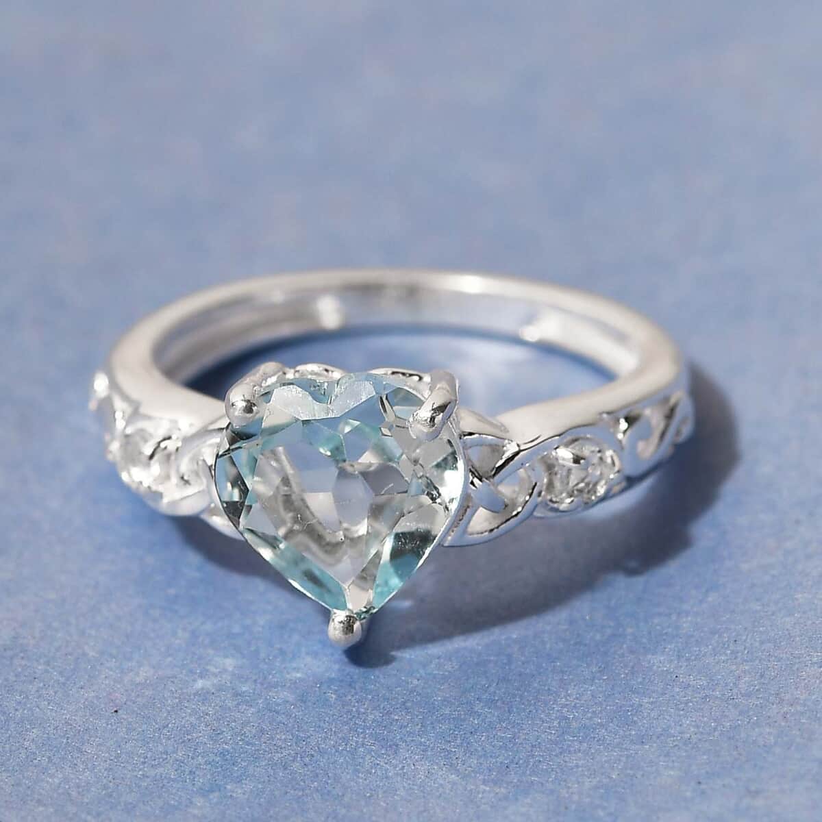Sky Blue Topaz and White Topaz Heart Ring in Sterling Silver (Size 9.0) 2.00 ctw image number 2