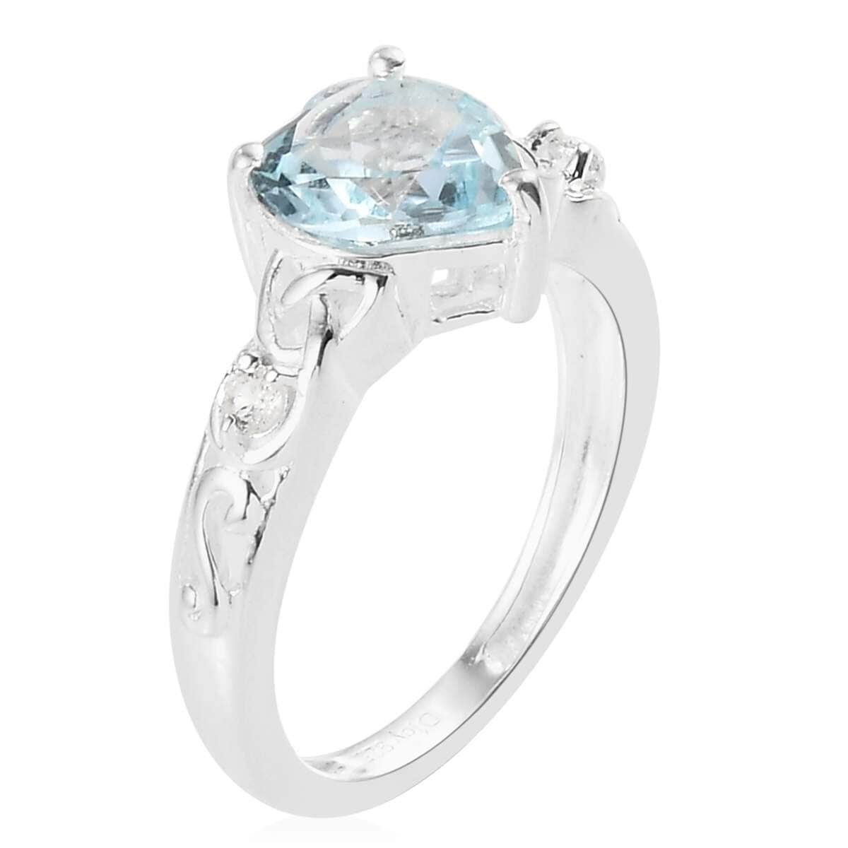 Sky Blue Topaz and White Topaz Heart Ring in Sterling Silver (Size 9.0) 2.00 ctw image number 5