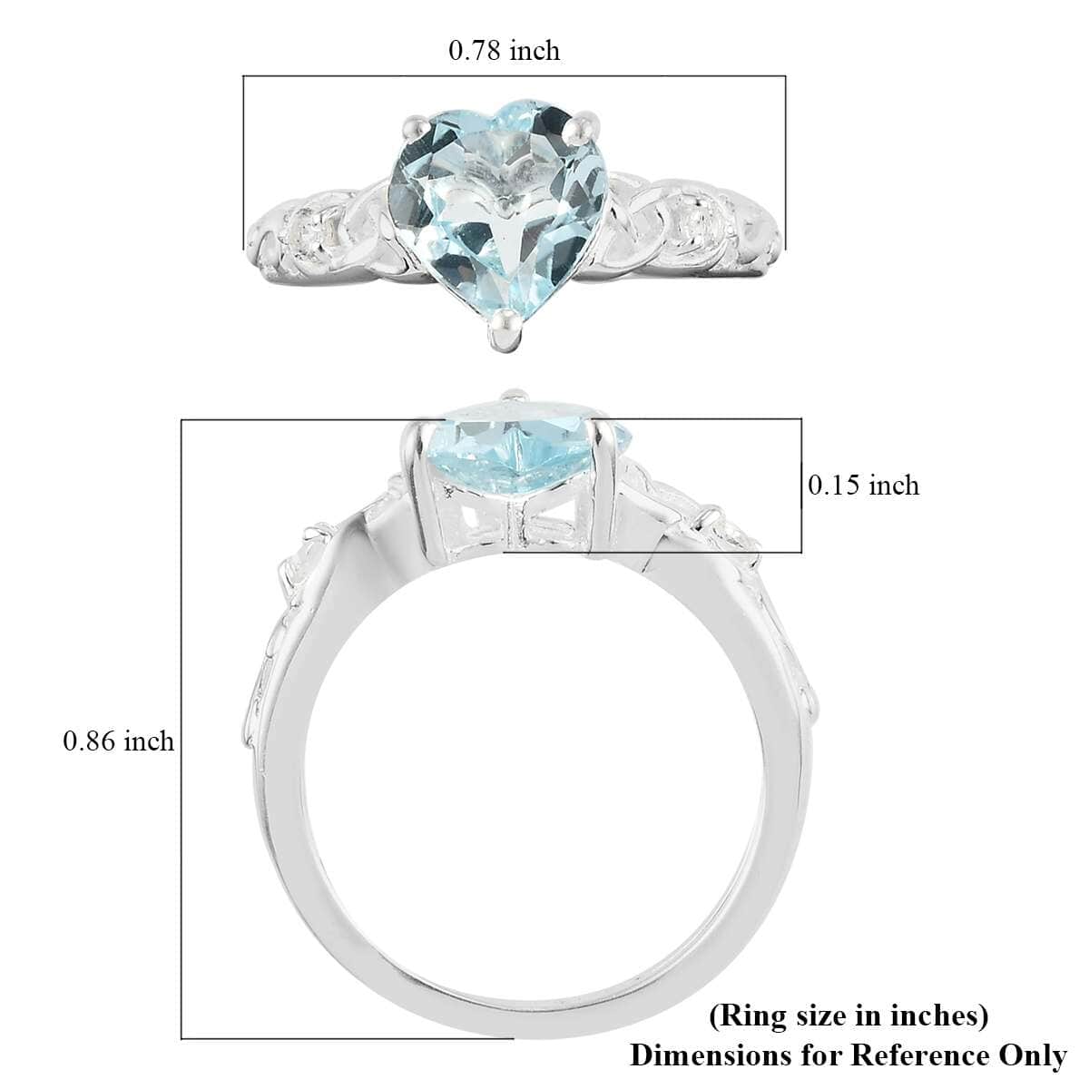 Sky Blue Topaz and White Topaz Heart Ring in Sterling Silver (Size 9.0) 2.00 ctw image number 7