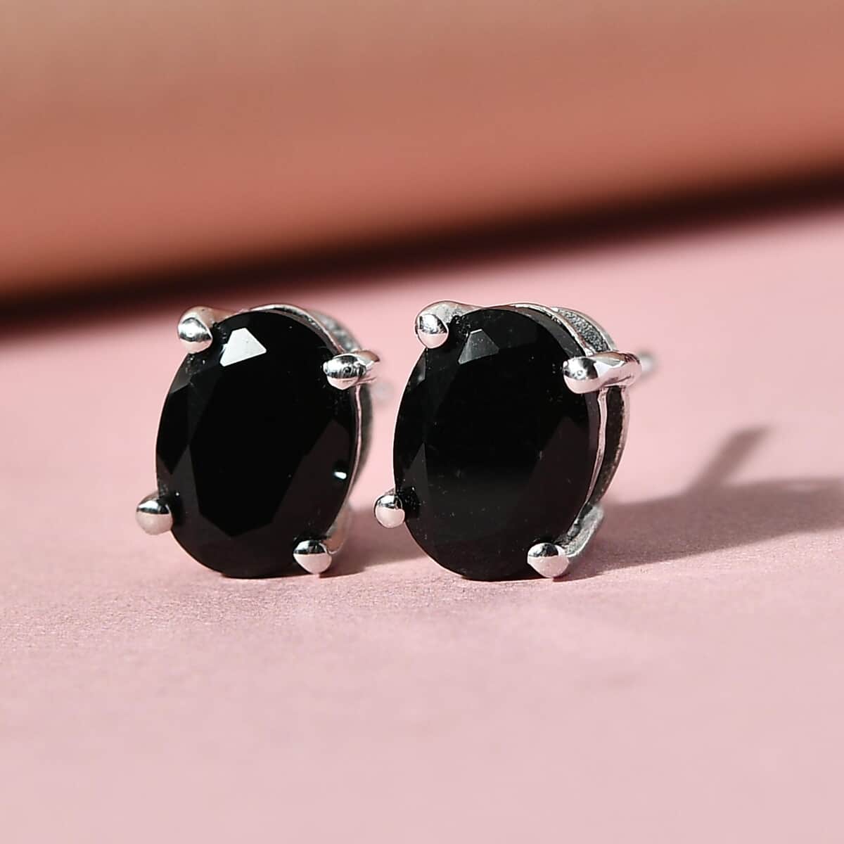 Australian Black Tourmaline Solitaire Stud Earrings in Platinum Over Sterling Silver 2.50 ctw image number 1