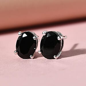 D'Joy Australian Black Tourmaline 2.50 ctw Solitaire Stud Earrings in Platinum Over Sterling Silver