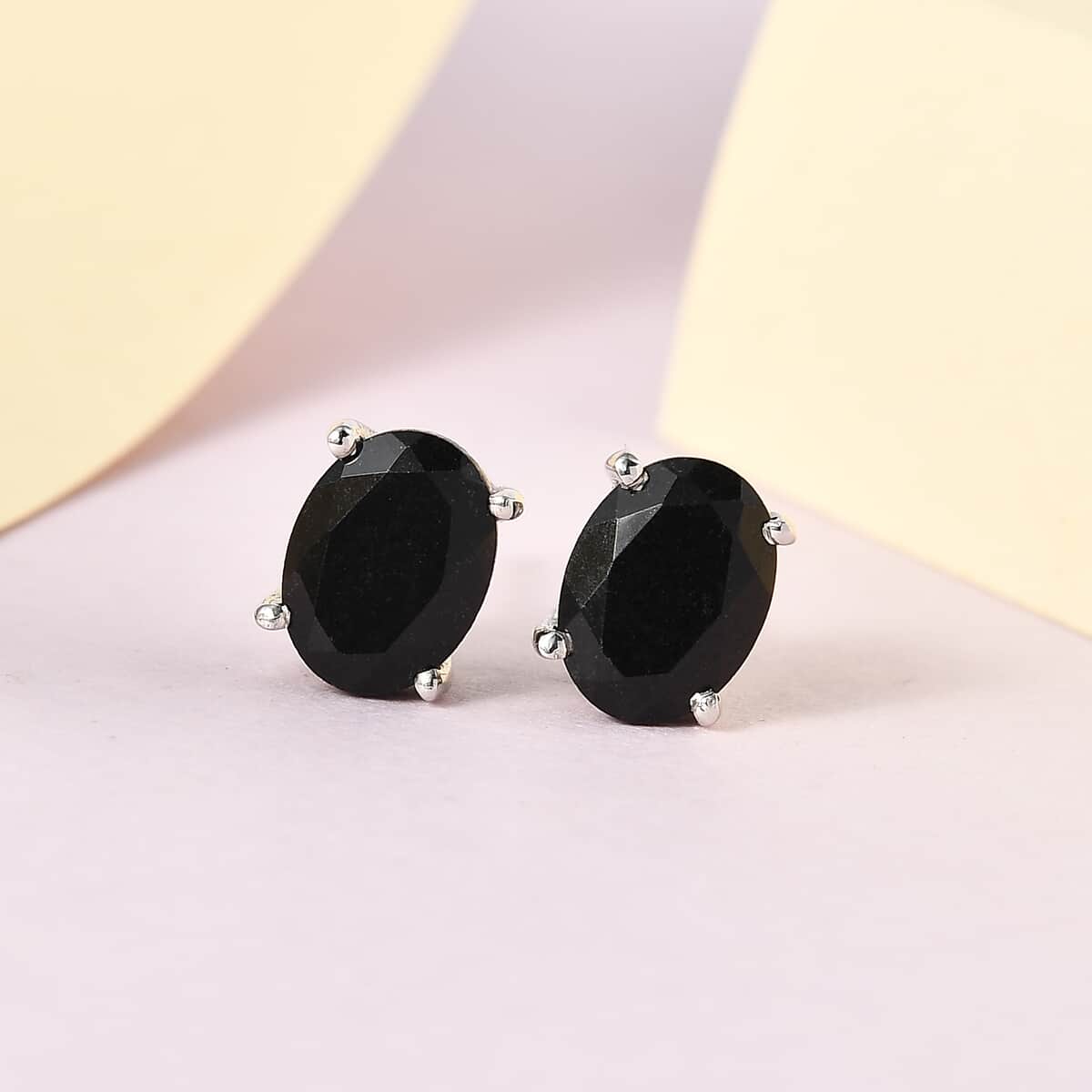 Australian Black Tourmaline Solitaire Stud Earrings in Platinum Over Sterling Silver 2.50 ctw image number 3