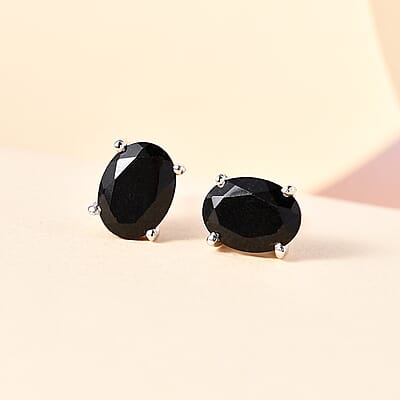 D'Joy Australian Black Tourmaline 2.50 ctw Solitaire Stud Earrings in Platinum Over Sterling Silver