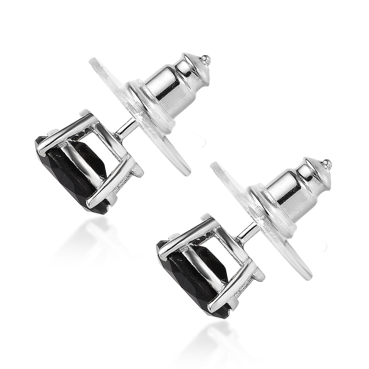 D'Joy Australian Black Tourmaline 2.50 ctw Solitaire Stud Earrings in Platinum Over Sterling Silver