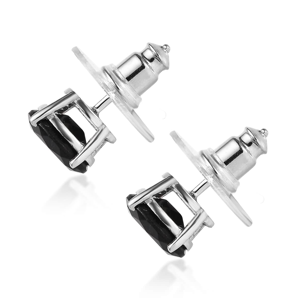 Australian Black Tourmaline Solitaire Stud Earrings in Platinum Over Sterling Silver 2.50 ctw image number 5